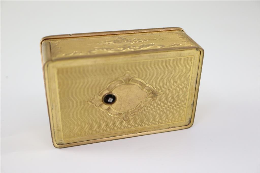 A late 19th century Swiss ormolu singing bird box, width 3.75in. depth 2.5in. height 1.25in.